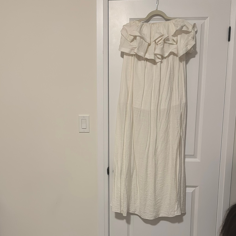 Off-Shoulder Cream Maxi Dress